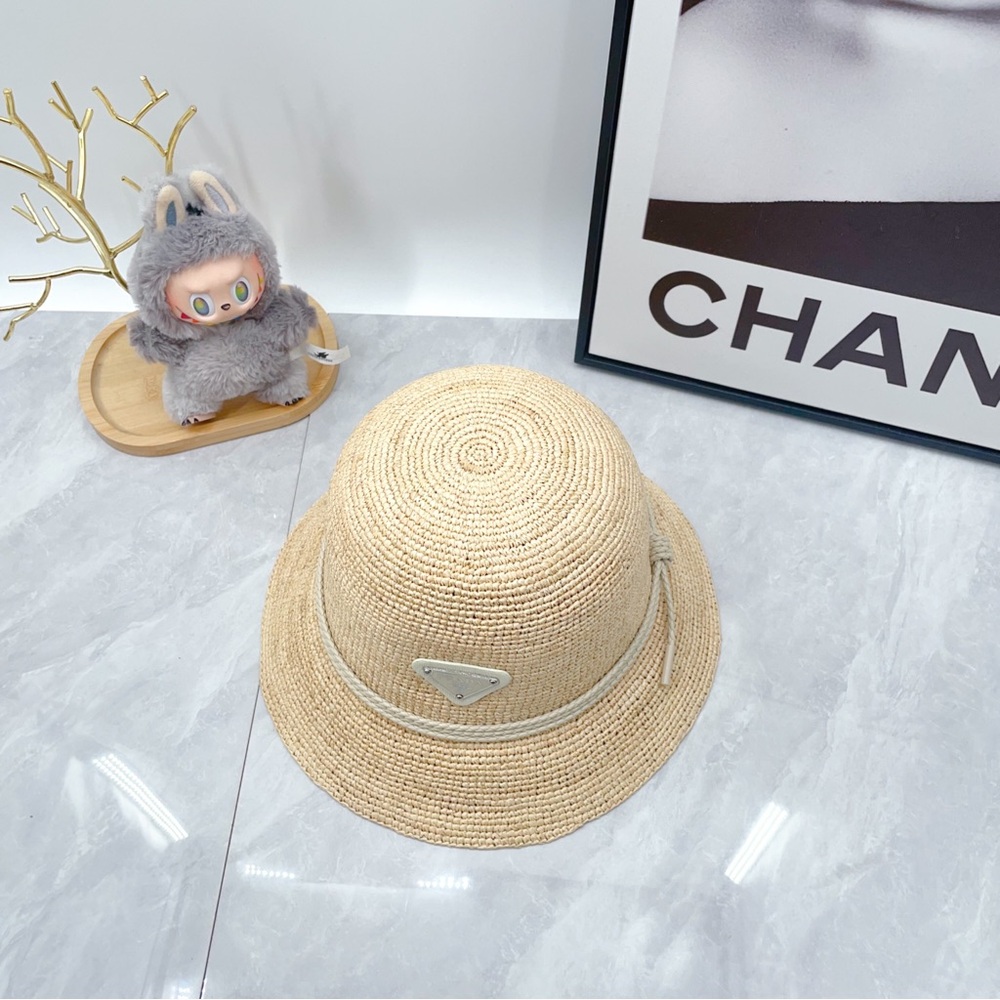 Prada Triangle Logo Straw Bucket Hat - Picture 8 of 8